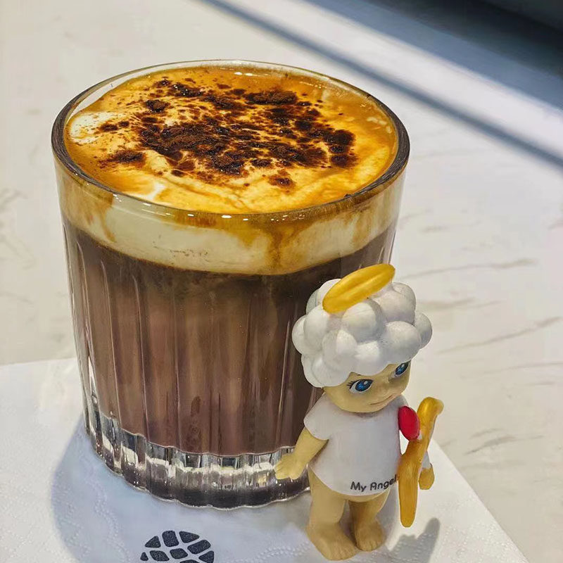 咖啡厅玻璃杯子竖条纹冰拿铁咖啡杯复古卡布杯拉花杯奶茶杯300ml