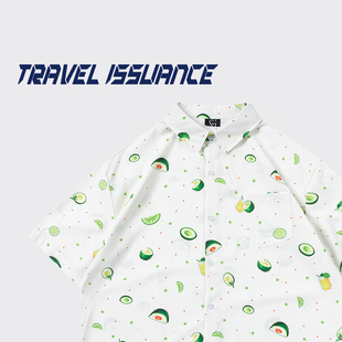 TRAVEL ISSUANCE 绿色果子 原创小清新休闲chic宽松短袖衬衫男女