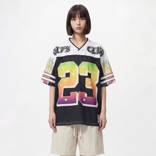 TRAVEL ISSUANCE 炫彩23号 火焰球衣宽松短袖男女潮牌T恤上衣夏季