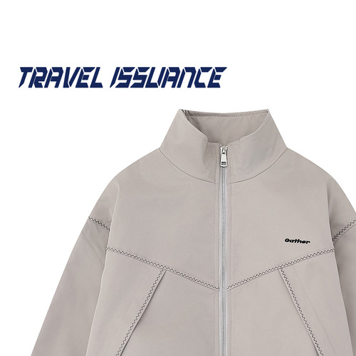 字母刺绣宽松立领夹克外套男女