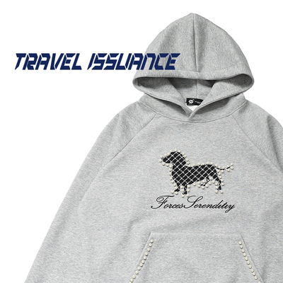 刺绣珍珠宽松连帽卫衣女