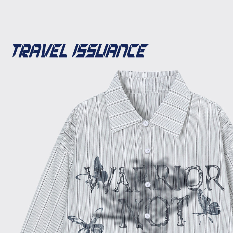 travel issuance 不要忧虑 设计感蝴蝶字母印花潮牌宽松长袖衬衫