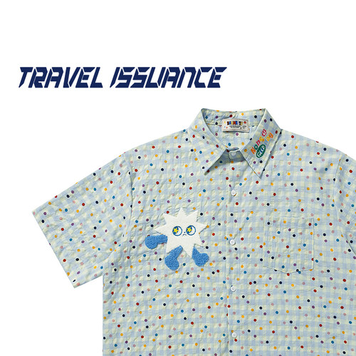 元气彩点刺绣印花宽松短袖衬衫