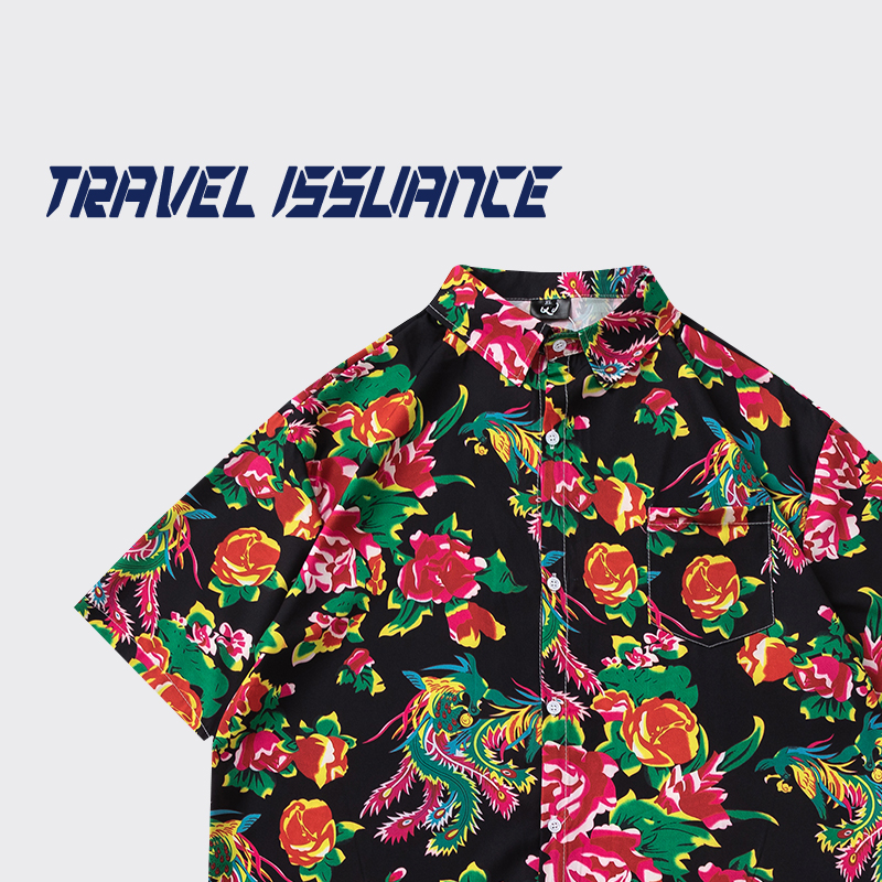 原创设计感个性印花宽松短袖衬衫