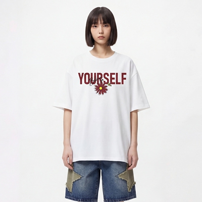 撞色雏菊蝴蝶YOURSELF字母T恤