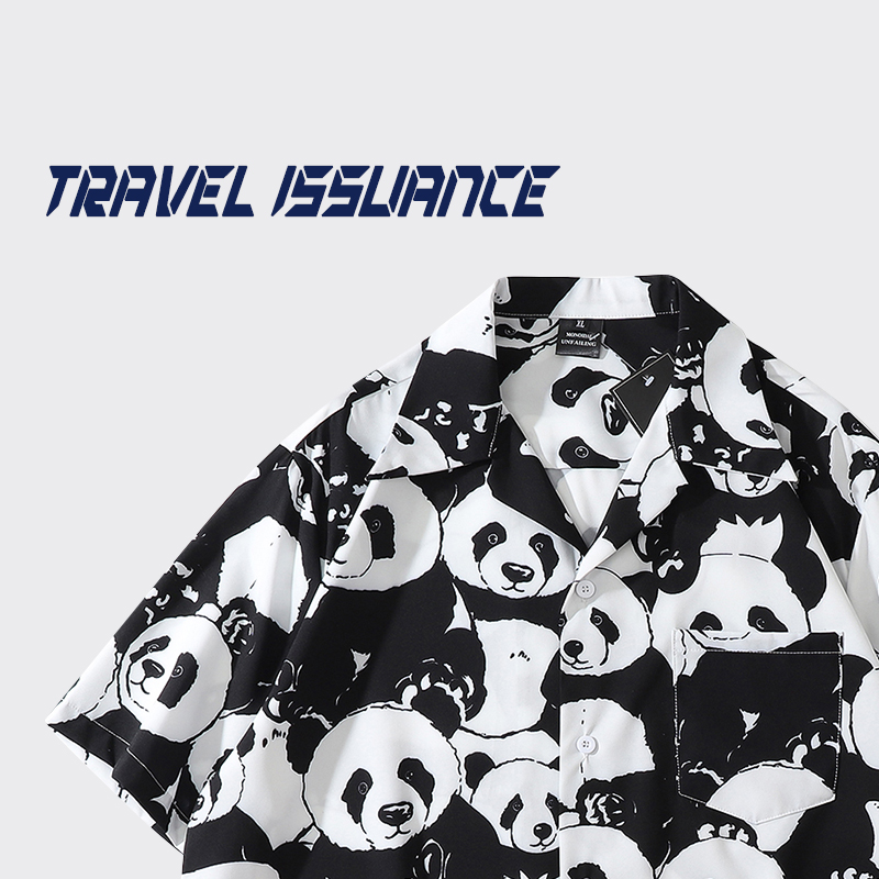 TRAVEL ISSUANCE 是圆滚滚吖 趣味复古熊猫黑白潮牌休闲慵懒风ins
