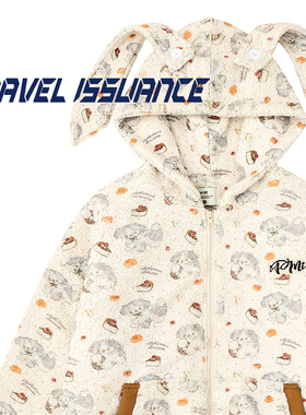 TRAVEL ISSUANCE 或许冬天 兔耳朵字母撞色羊羔绒宽松加厚棉衣女