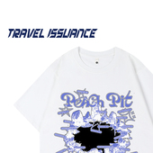 TRAVEL T恤BF 痞帅复古宽松洗水字母圆领短袖 ISSUANCE 很多不愉快