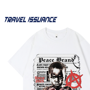 TRAVEL ISSUANCE 鼓起勇气 新款百搭水洗字母印花宽松休闲短袖T恤
