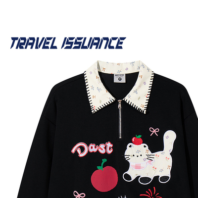 苹果小猫半拉链宽松长袖卫衣女潮