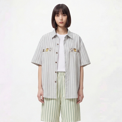 三汪同萌宽松短袖衬衫男女