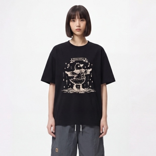 TRAVEL 雨中欢唱小鸭 可爱印花手绘风宽松BF短袖 T恤男女 ISSUANCE