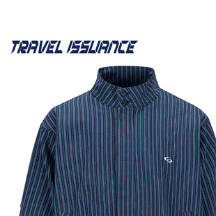 TRAVEL ISSUANCE 慢慢翻阅 美式高街条纹翻领宽松男女夹克外套BF