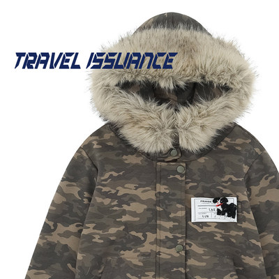 修身可拆卸毛领短款连帽卫衣外套