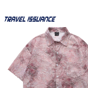 TRAVEL ISSUANCE 扎染晕调 法式慵懒风宽松短袖衬衫碎花潮男女BF