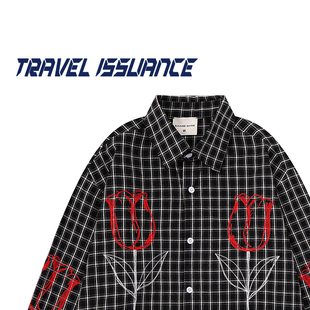 TRAVEL ISSUANCE 甜酷郁金香 ins潮牌男女宽松秋季格子长袖衬衫bf