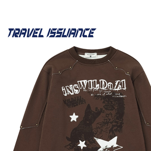 TRAVEL ISSUANCE 宜悦宜好 潮牌字母星星印花加绒圆领长袖卫衣女