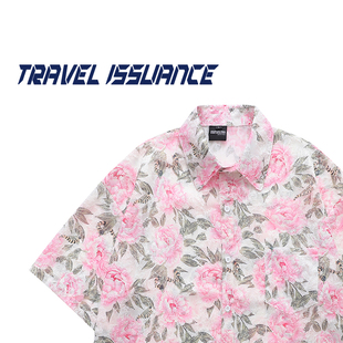 TRAVEL ISSUANCE 穿过花界 港式复古浪漫花卉印花宽松短袖衬衫夏