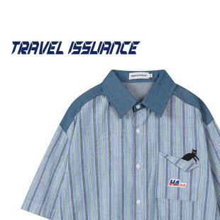 TRAVEL ISSUANCE 出逃日记 美式复古新款设计感宽松休闲短袖衬衫