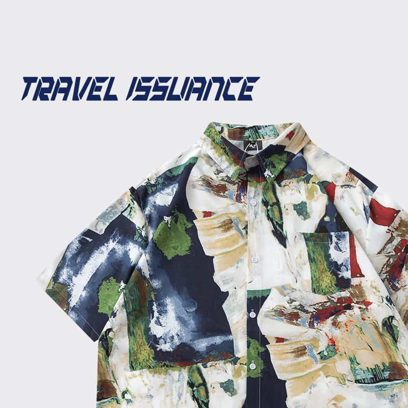 设计感油画创意夏季宽松短袖衬衫