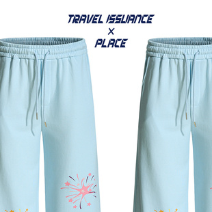 女运动卫裤 TRAVEL 街头烟花印花宽松休闲裤 浪漫绽放 潮 ISSUANCE