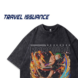 TRAVEL ISSUANCE 恍惚间有 新款百搭圆领水洗宽松卡通动漫短袖T恤