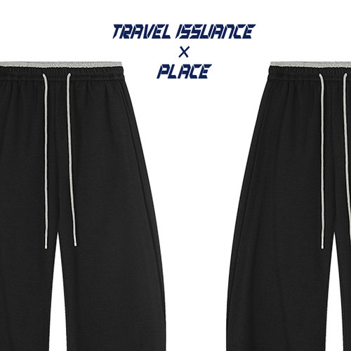 加绒阔腿拼色宽松休闲直筒卫裤