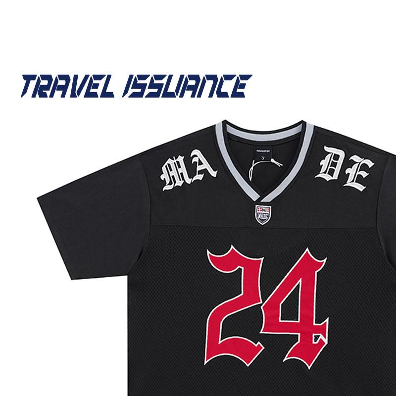 TRAVEL ISSUANCE 对称肩字 复古高街运动球服大号数字宽松短袖T恤