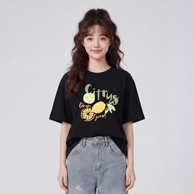 Citrus水果印花半袖宽松短袖T恤