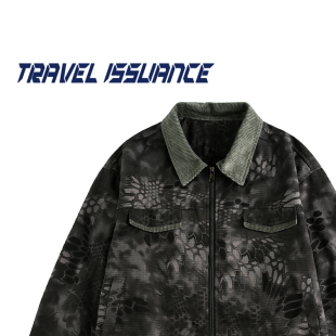 TRAVEL ISSUANCE 在于知足 美式潮牌迷彩翻领男女宽松夹克外套BF