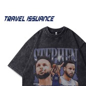 TRAVEL T恤百搭 潮篮球人物印花宽松水洗短袖 ISSUANCE 化身小球王