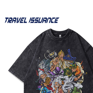 TRAVEL ISSUANCE 一直过夏 新款复古圆领洗水宽松卡通动漫短袖T恤