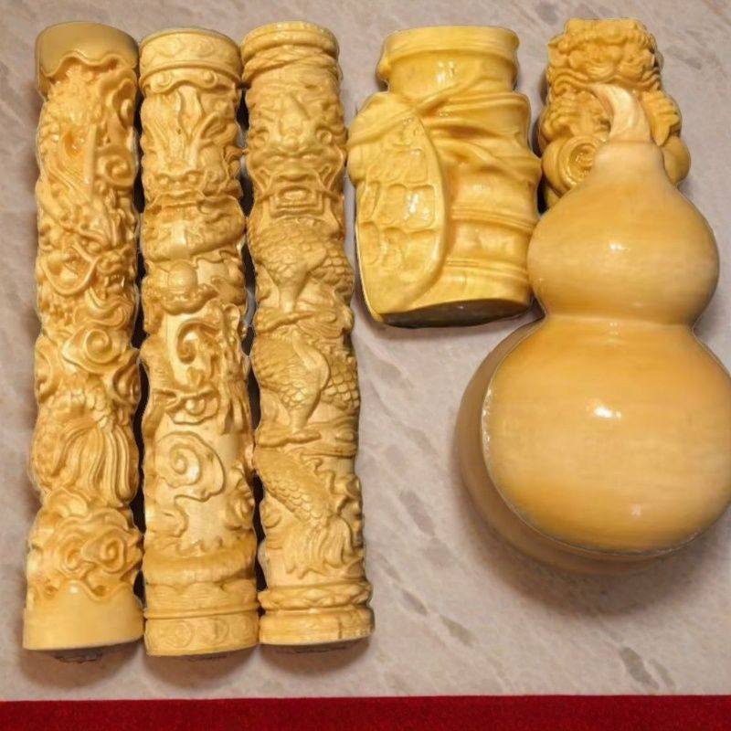 意境山水祥云龙凤牡丹柱把玩盘玩