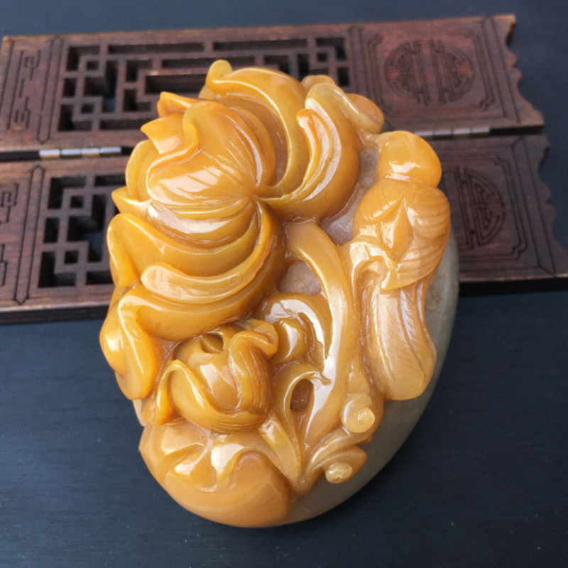 云南纯天然金沙料花开富贵鸟语花香手把件配证书