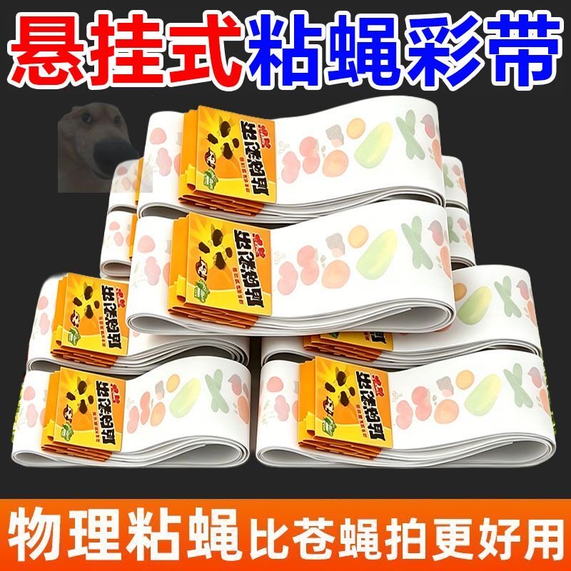 双面粘蝇彩带条苍蝇贴悬挂式粘蝇纸诱杀蚊蝇家用驱蚊挂件加长加厚