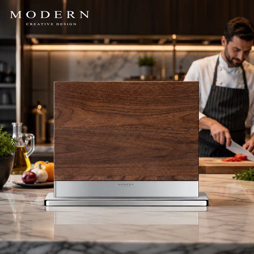 摩登MODERN家用胡桃木厨房立式免打孔刀具收纳架双面强力磁吸刀座