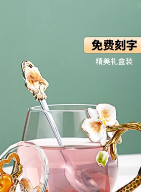 诺诗曼珐琅彩玻璃水杯女实用杯子高颜值毕业礼物送老师生日礼物女