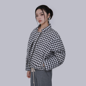 ARACHEN 新款冬季女装时尚防风格子羽绒服立领短款加厚保暖外套