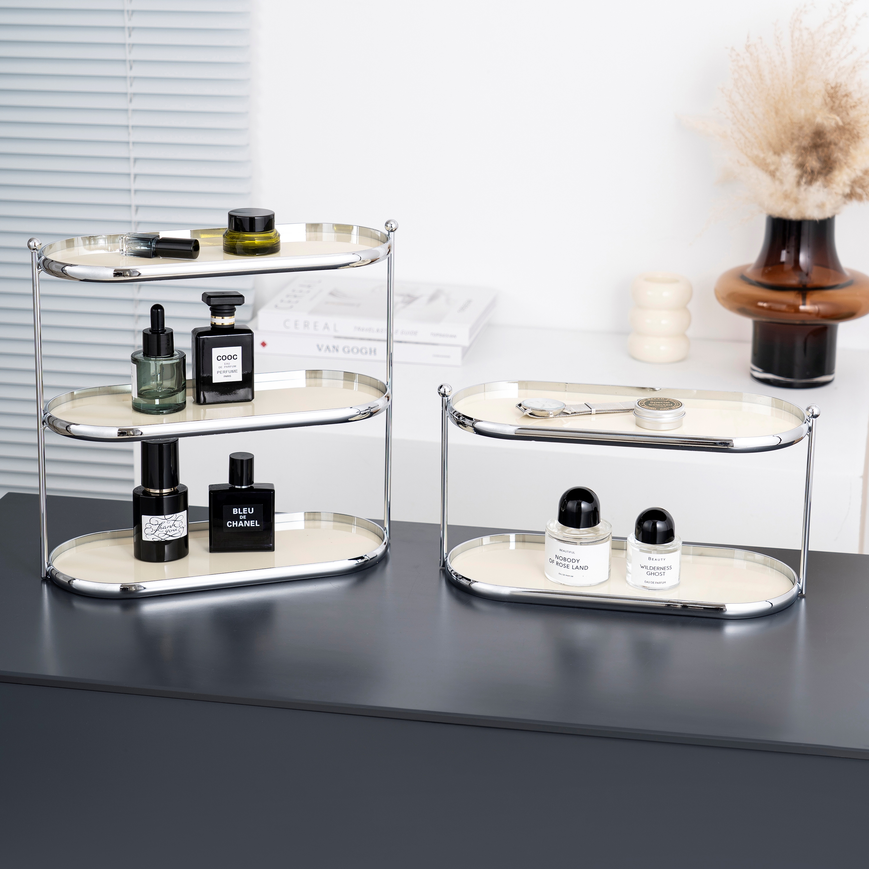 轻奢亚克力桌面椭圆收纳架