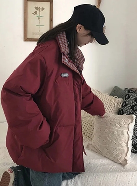 2025年新款冬季韩版宽松加厚学生棉衣港风红色棉袄面包棉服外套女