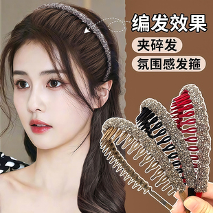 复古丝绒闪闪网红闪钻碎发发箍带齿防滑宽边洗脸头箍超仙气质发箍