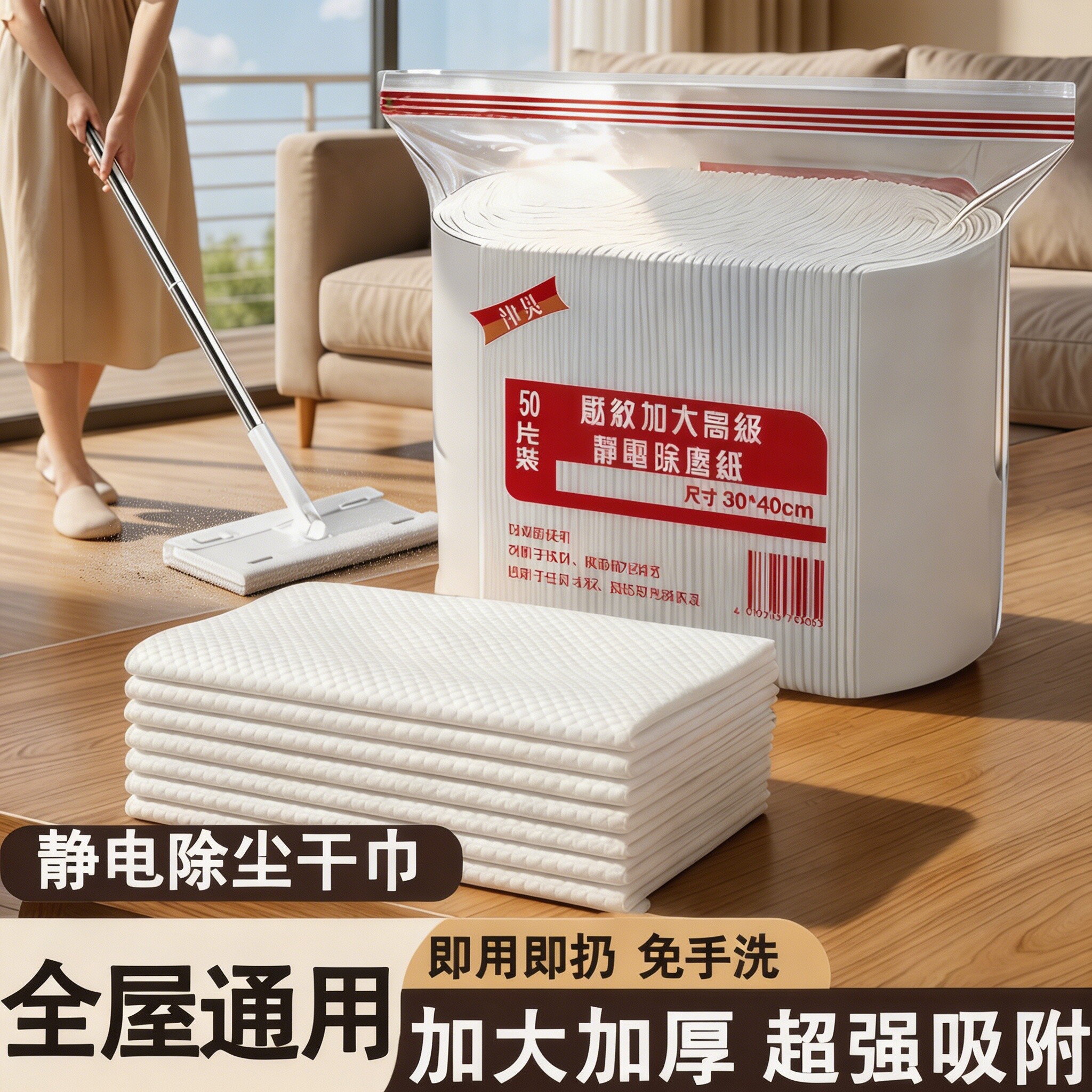 静电除尘纸免手洗家用一次性吸尘纸地板清洁拖把除尘纸巾免洗卫生