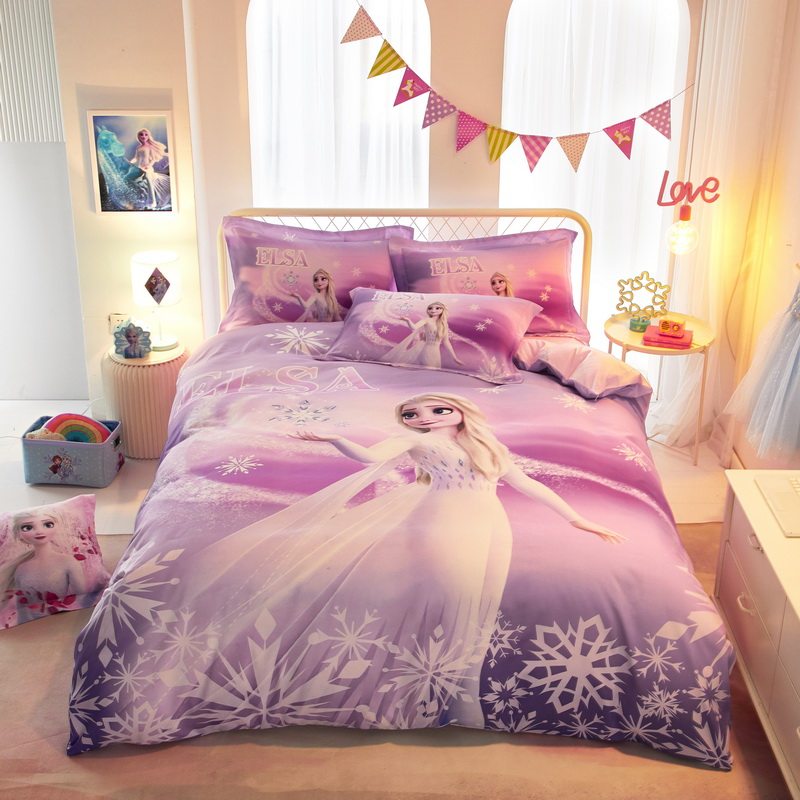 艾莎迪士尼四件套全棉纯棉儿童男孩卡通被套1.2m单双人床上三件套
