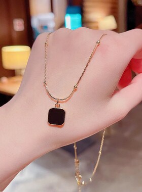 黑色几何项链女高级设计感小众夏天显白气质新款锁骨链简约配饰潮