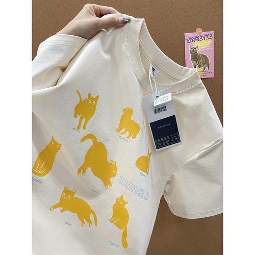 小众设计猫咪印花短袖t恤女