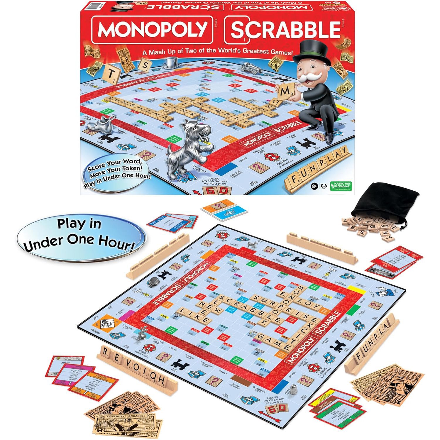 大富翁融合拼字游戏一小时内畅玩策略棋盘桌游玩具正版 Monopoly