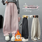 子加绒花苞裤 秋冬新款 中大童糯米阔腿裤 女童裤 女孩洋气加厚弯刀裤