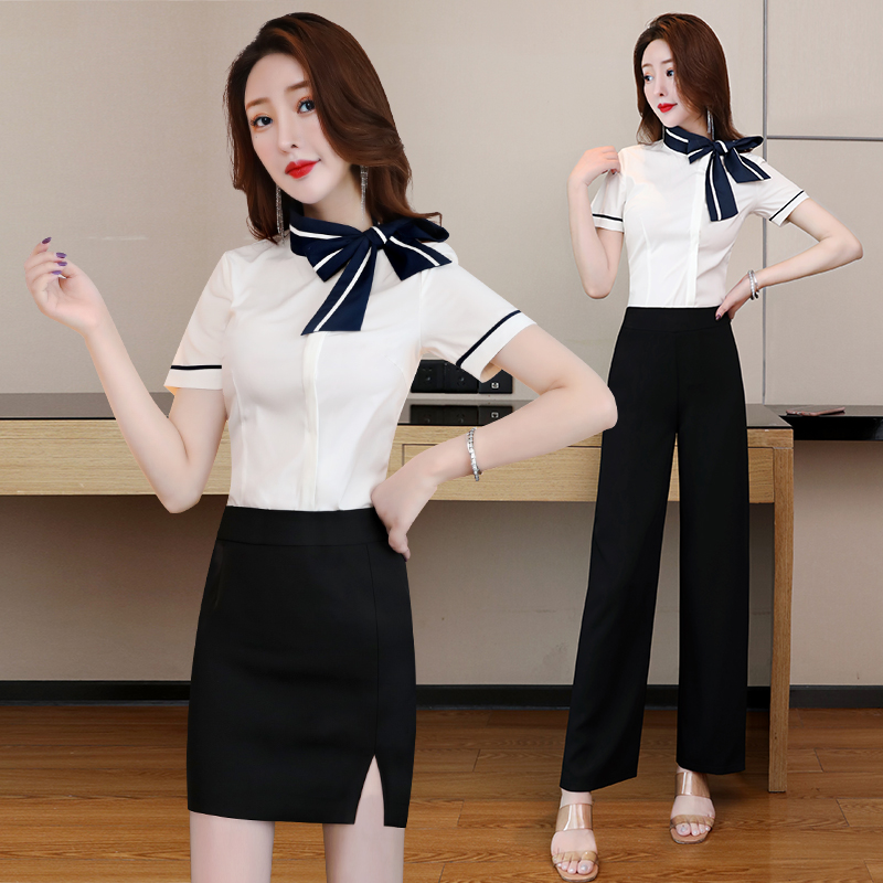 酒店前台短袖美容院工作服女美容师珠宝店足浴技师服衬衫足疗工装