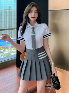 足浴足疗技师工作服减龄气质套装衬衫学院风百褶裙酒店沐足工装女