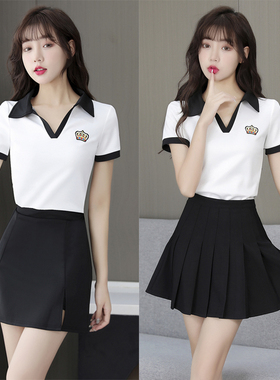 足浴足疗技师工作服女减龄气质性感显瘦养生馆按摩沐足前台百褶裙